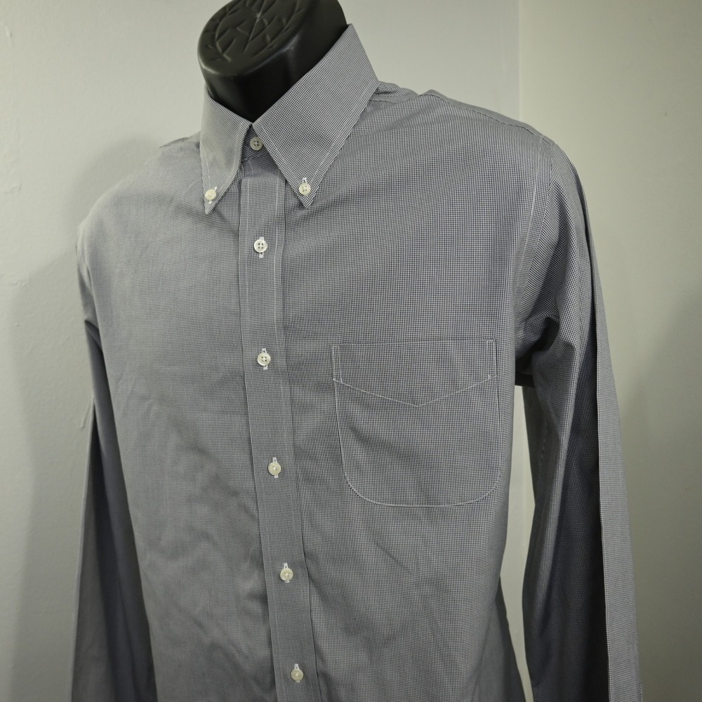 Brooks Brothers Dress Shirt Mens 16-35 Slim Fit Gray Micro Gingham Non-Iron